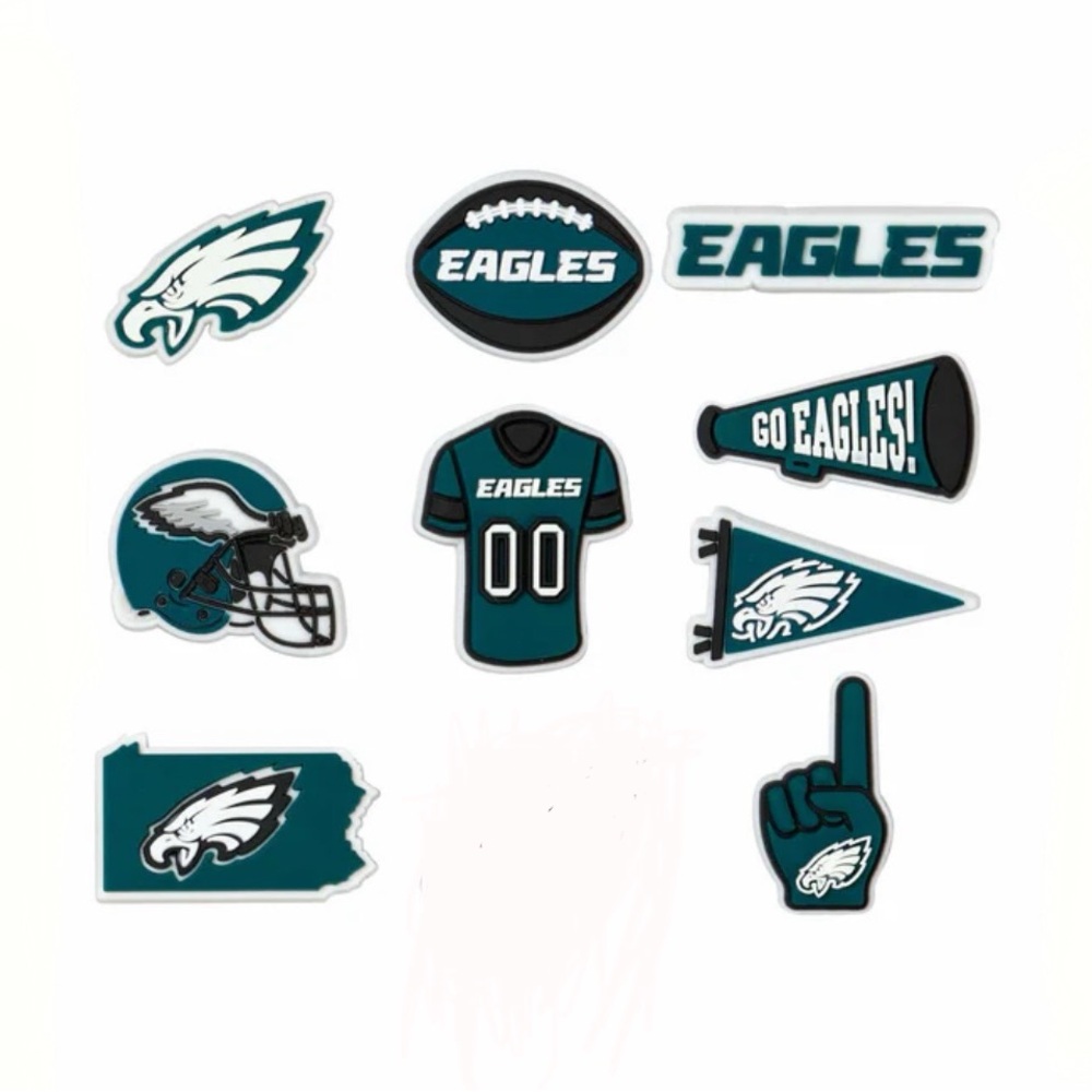 Philadelphia Eagles Croc Charms NFL Team Clog Charms Football Shoe Charms 9pc